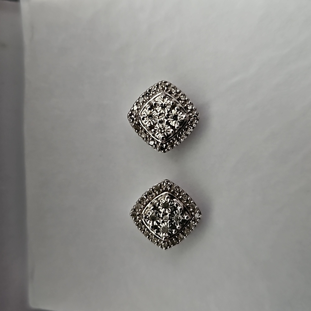 Diamond Earrings Set 1/10 CT TW I-J13, in 925 Sterling Silver. Luxury
